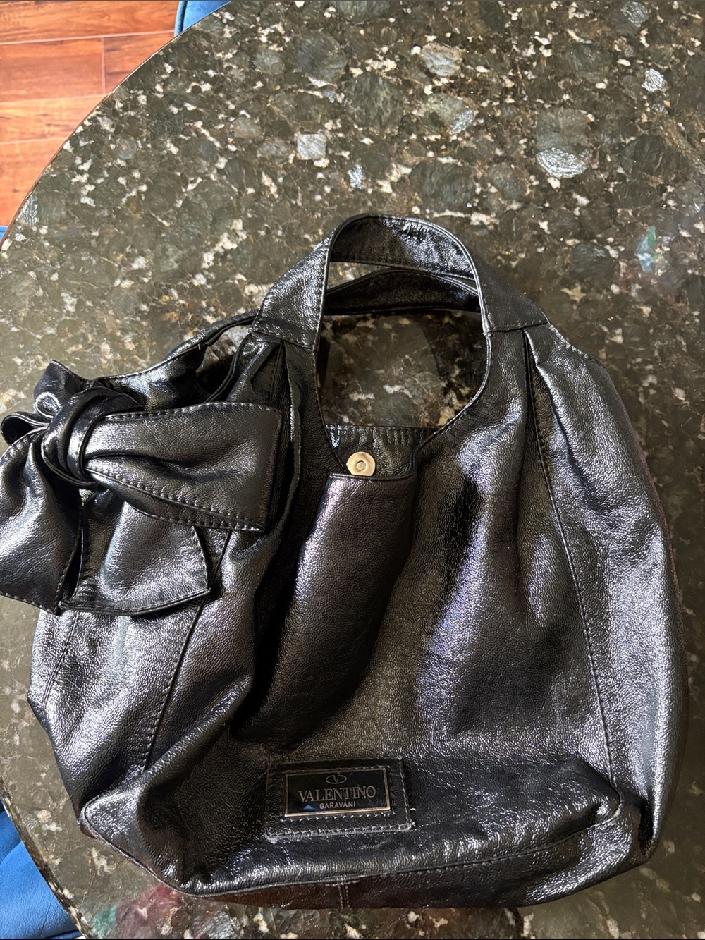 Valentino Garavani Black Leather Shoulder Bag with Bow Detail